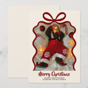 Merry Christmas Photo and Ribbon Personalised Holiday Card