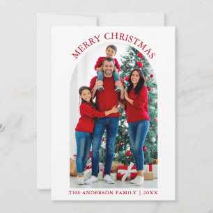 Merry Christmas Photo Arch Snowflakes Red Holiday Card
