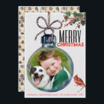 Merry Christmas Photo Bauble Unique Vintage Style  Holiday Card<br><div class="desc">Bid them a Merry Christmas with unique vintage-style holiday greeting cards. Put your favourite photo inside this cute Christmas ornament photo card and add your name and the year. The photo will appear suspended inside the adorable bauble, with a little red cardinal bird on a branch and a clean crisp...</div>