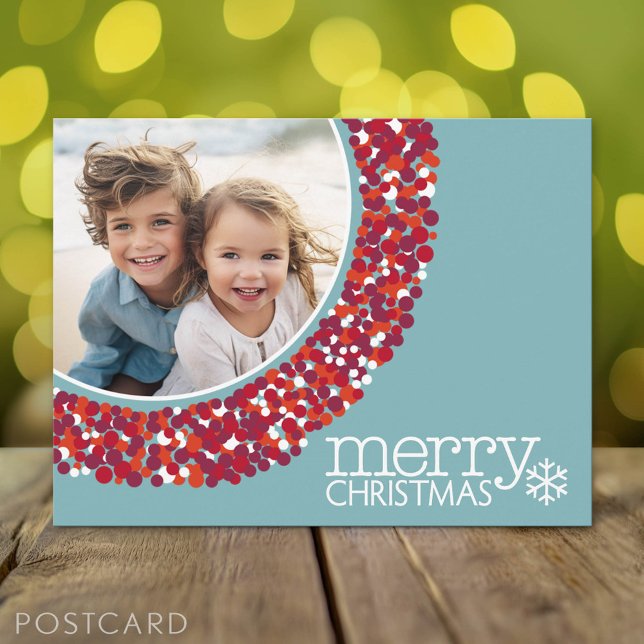 Merry Christmas - Photo - Berry Wreath Holiday Postcard (Holiday Photo Postcard)