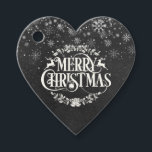 Merry Christmas Photo Boho Chalkboard Snowflakes Favour Tags<br><div class="desc">A black and white boho Christmas gift tag featuring falling snowflakes and a beautiful typographic Merry Christmas design on a chalkboard background. The back features your special photo. Designed by Thisisnotme©</div>