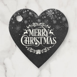 Merry Christmas Photo Boho Chalkboard Snowflakes Favour Tags