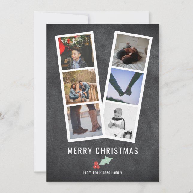 Merry Christmas Photo Booth Holly And Black Holiday Card (Front)