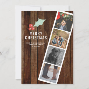 Merry Christmas Photo Booth Holly And Wood Holiday Card