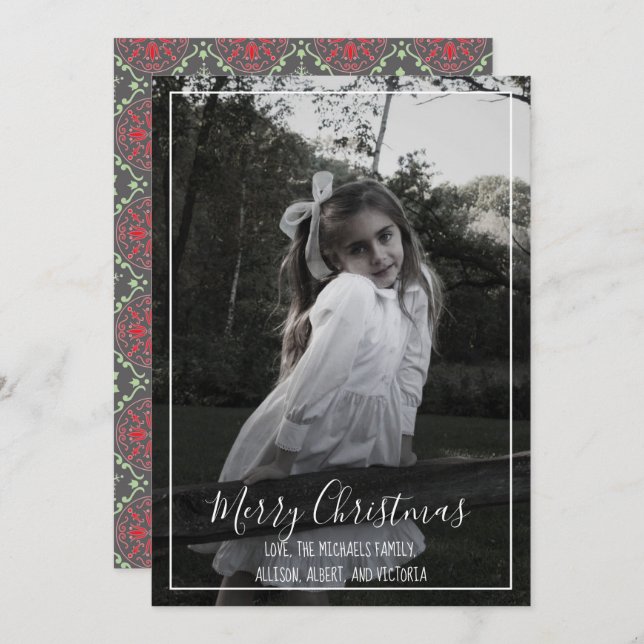 Merry Christmas Photo Calligraphy Script Simple Holiday Card (Front/Back)