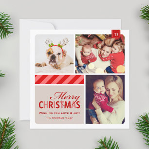 Merry Christmas Photo Card Red, White, Cream