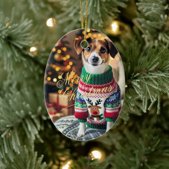 Merry Christmas Photo Ceramic Ornament (Tree)
