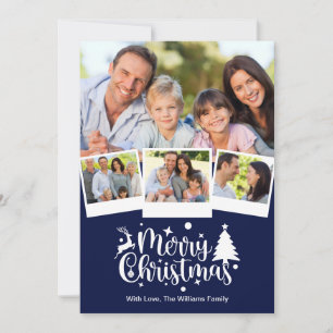 Merry Christmas Photo Christmas Navy Blue White Holiday Card