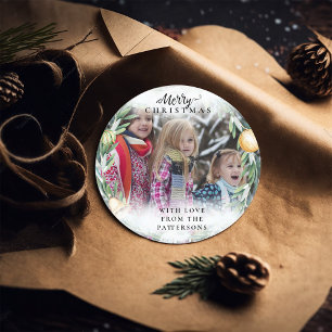 Merry Christmas Photo Classic Round Sticker