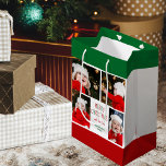 Merry Christmas Photo Collage Beautiful Custom Medium Gift Bag<br><div class="desc">This cute,  custom Merry Christmas gift bag features a classy layout of 4 family photos on a white background with pretty red and green typography and festive stripes. This beautiful kids photo holiday gift wrap features your own child's photograph collage surrounding your message and family name.</div>