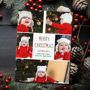 Merry Christmas Photo Collage Beautiful Red Green Postcard