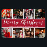 Merry Christmas Photo Collage Calligraphy Magnet<br><div class="desc">Wish your friends and family a Merry Christmas with this simple modern photo magnet. Design features 8 of your family photos,  calligraphy script ''Merry Christmas'' and a family name ,  year. Easy to personalize.</div>