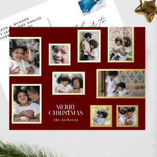 Merry Christmas   Photo Collage   Classic Red Foil Holiday Postcard