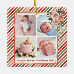 Merry Christmas Photo Collage Cute Custom 2 Sided Ceramic Ornament