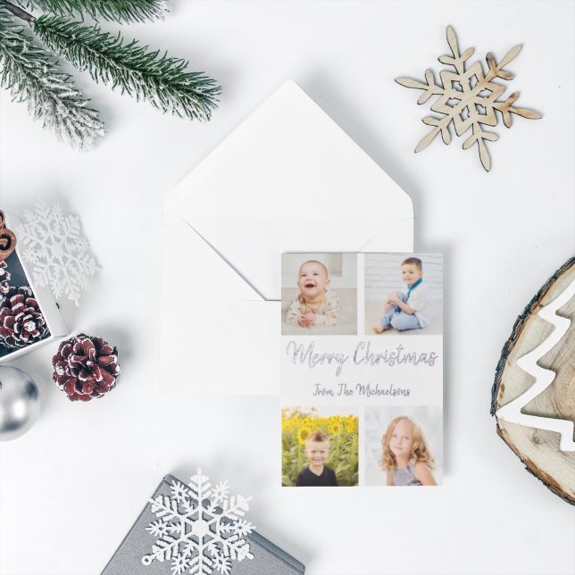 Merry Christmas Photo Collage Foil Holiday Card (Creator Uploaded)