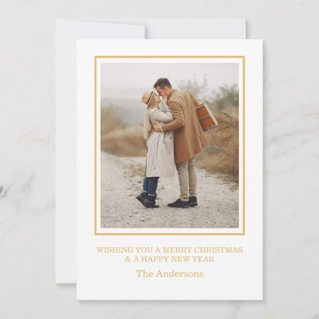 Merry Christmas Photo Collage Gold Holiday Card (Front)
