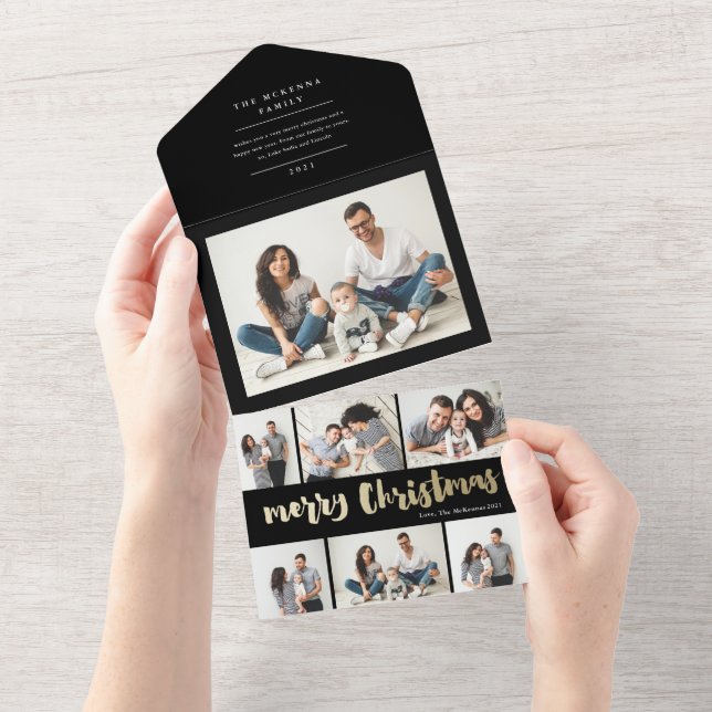 merry christmas photo collage holiday all in one invitation (Tearaway)