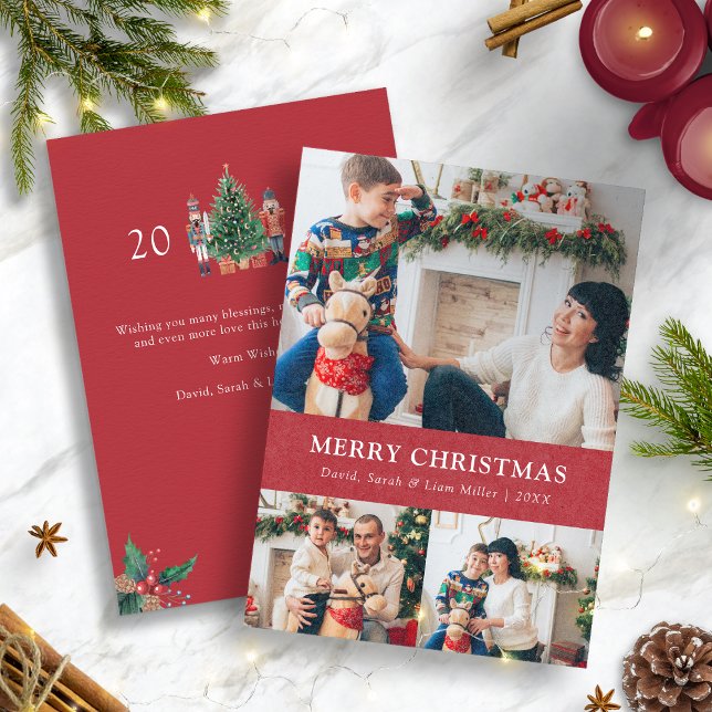 Merry Christmas Photo Collage Holiday Card (Nutcracker Merry Christmas Photo Collage Holiday Card)