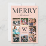 Merry Christmas Photo Collage Monogram Pink Grey Holiday Card<br><div class="desc">Personalised Merry Christmas Photo Collage Monogram Pink Grey Holiday Card. Modern trendy design featuring customisable monogram initial and name in pink and grey charcoal, and eight photo squares. We invite you to visit our Zazzle store, Simon & Grace, for matching products and more. Please contact us if you require any...</div>