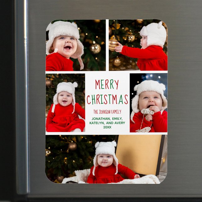 Merry Christmas Photo Collage Pretty Magnet Card (Creator Uploaded)