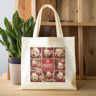 Merry Christmas Photo Collage Red White Tote Bag