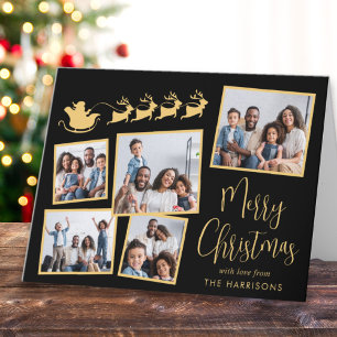 Merry Christmas Photo Collage Santa Sleigh Holiday Card