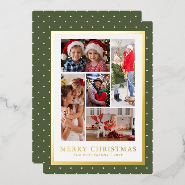 Merry Christmas Photo Collage Simple Modern Foil Holiday Card (Front/Back)