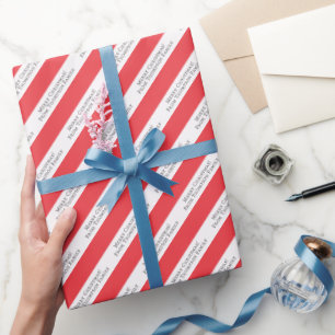 Merry Christmas Photo Custom Text Red Candy Cane Wrapping Paper