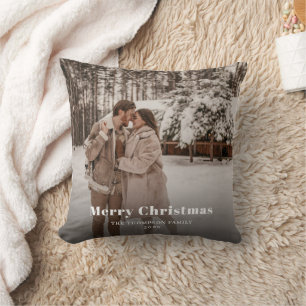 Merry Christmas Photo Dark Dusky Cushion