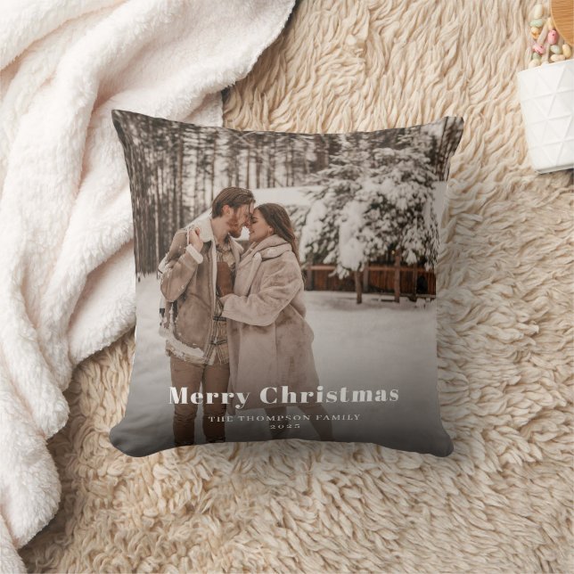 Merry Christmas Photo Dark Dusky Cushion (Blanket)