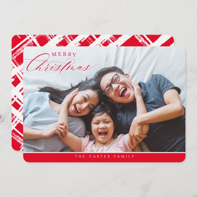 MERRY CHRISTMAS PHOTO elegant calligraphy  red Holiday Card (Front/Back)