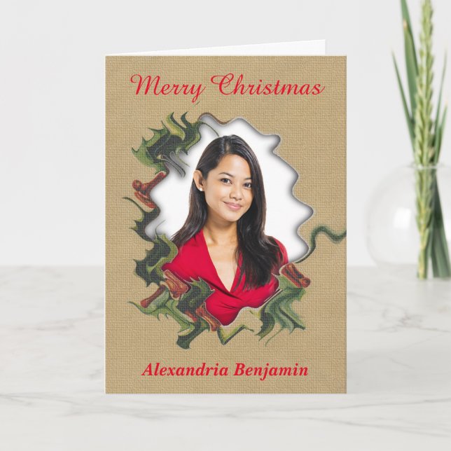 Merry Christmas Photo Elegant Personalise Holiday Card (Front)