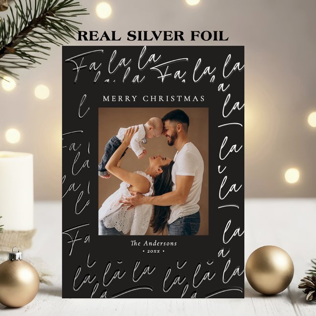Merry Christmas Photo Elegant Script Real Silver Foil Holiday Card (Creator Uploaded)