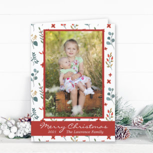 Merry Christmas Photo Eucalyptus Berries Holiday Card