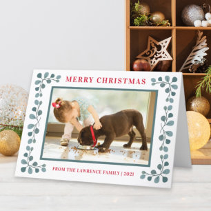 Merry Christmas Photo Eucalyptus Leaf Holiday Card