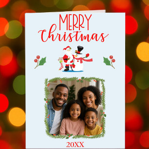 Merry Christmas Photo  Family Snowman Holiday Card