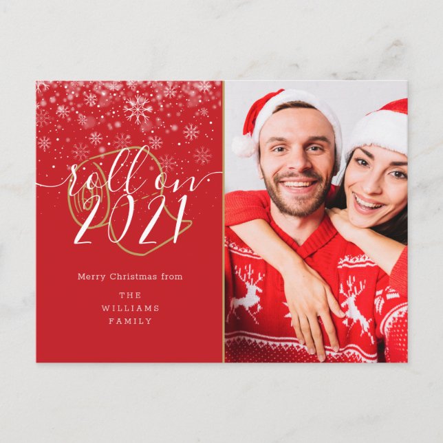 Merry Christmas Photo Fun Roll On New Year Holiday Postcard (Front)