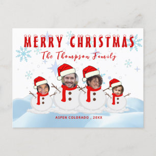 Merry Christmas Photo Funny Snowman Family Postcard