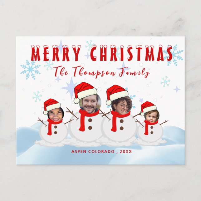 Merry Christmas Photo Funny Snowman Family  Postcard (Front)