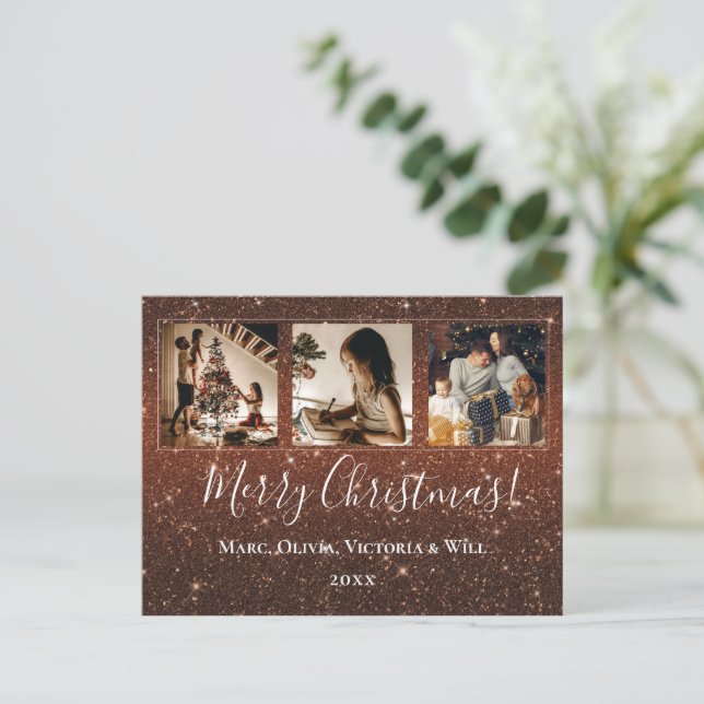 Merry Christmas Photo Glitter  Holiday Postcard (Standing Front)
