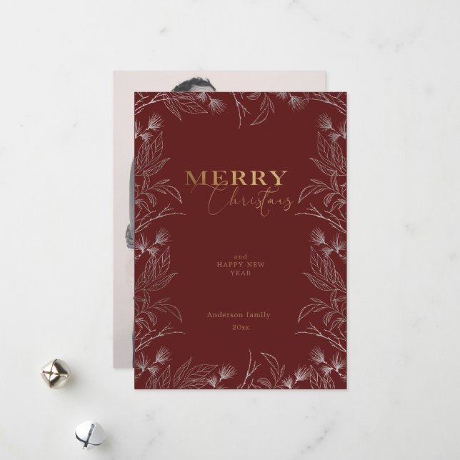 Merry Christmas Photo Gold Calligraphy Card (Front/Back In Situ)