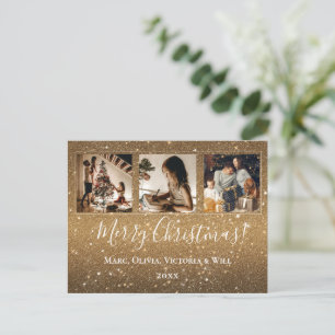 Merry Christmas Photo Gold Glitter  Holiday Postcard