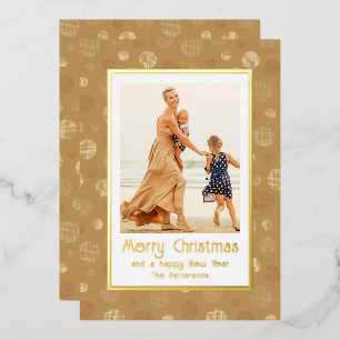 Merry Christmas Photo Gold Modern Polka Dot Foil Holiday Card