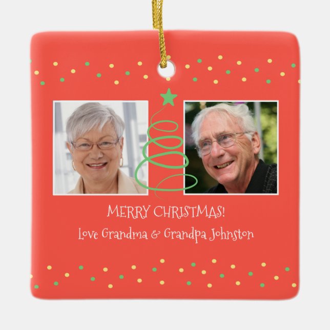 Merry Christmas Photo Grandparents to Grandkids Ceramic Ornament (Front)