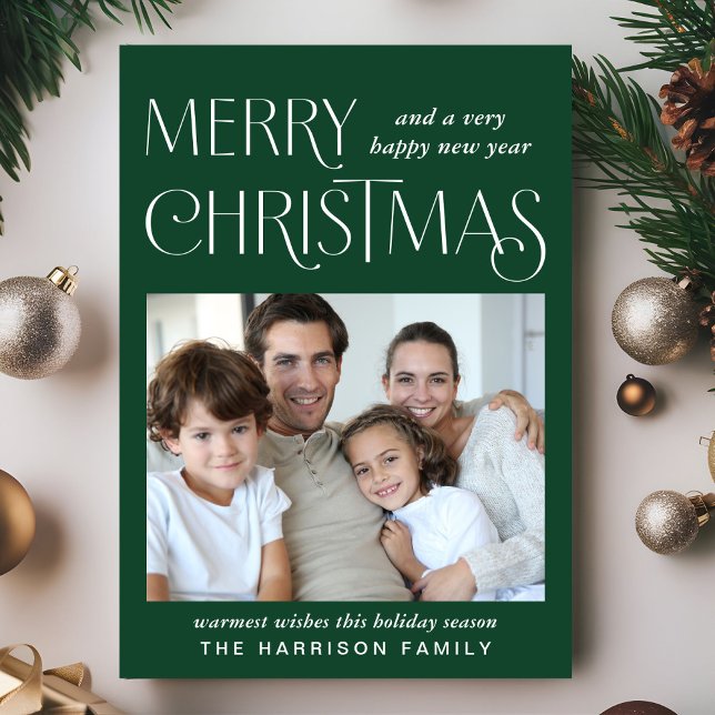 Merry Christmas Photo Green Holiday Card (This holiday season, let your family's smiles and heartwarming memories shine on our photo card)