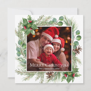 Merry Christmas Photo Greenery Square Holiday Card