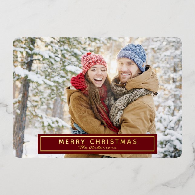 Merry Christmas Photo Greeting Real Foil Card (Front)