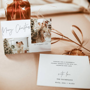 Merry Christmas Photo Holiday Card, Boho Modern Invitation