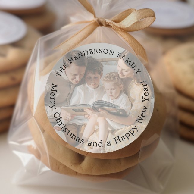 Merry Christmas Photo Holiday Classic Round Sticker (Creator Uploaded)