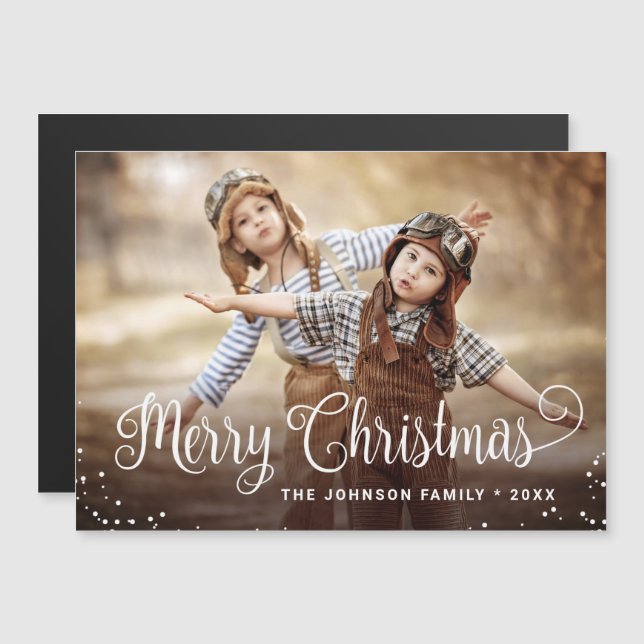 Merry Christmas PHOTO Holiday Magnetic Card (Front/Back)